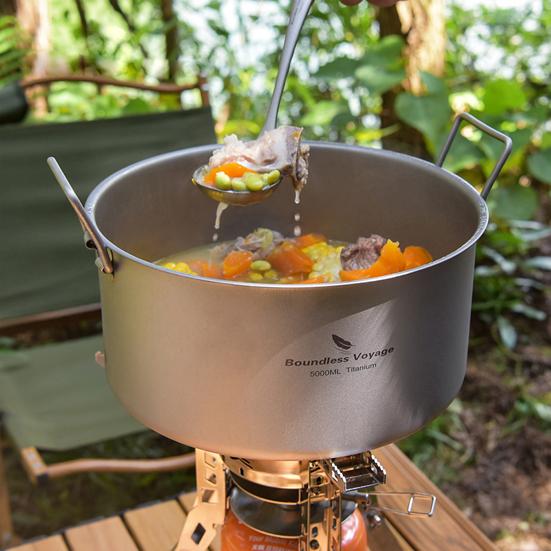 Camping Cooking Utilities - Boundless Voyage Titanium Pot 5.0L Portable