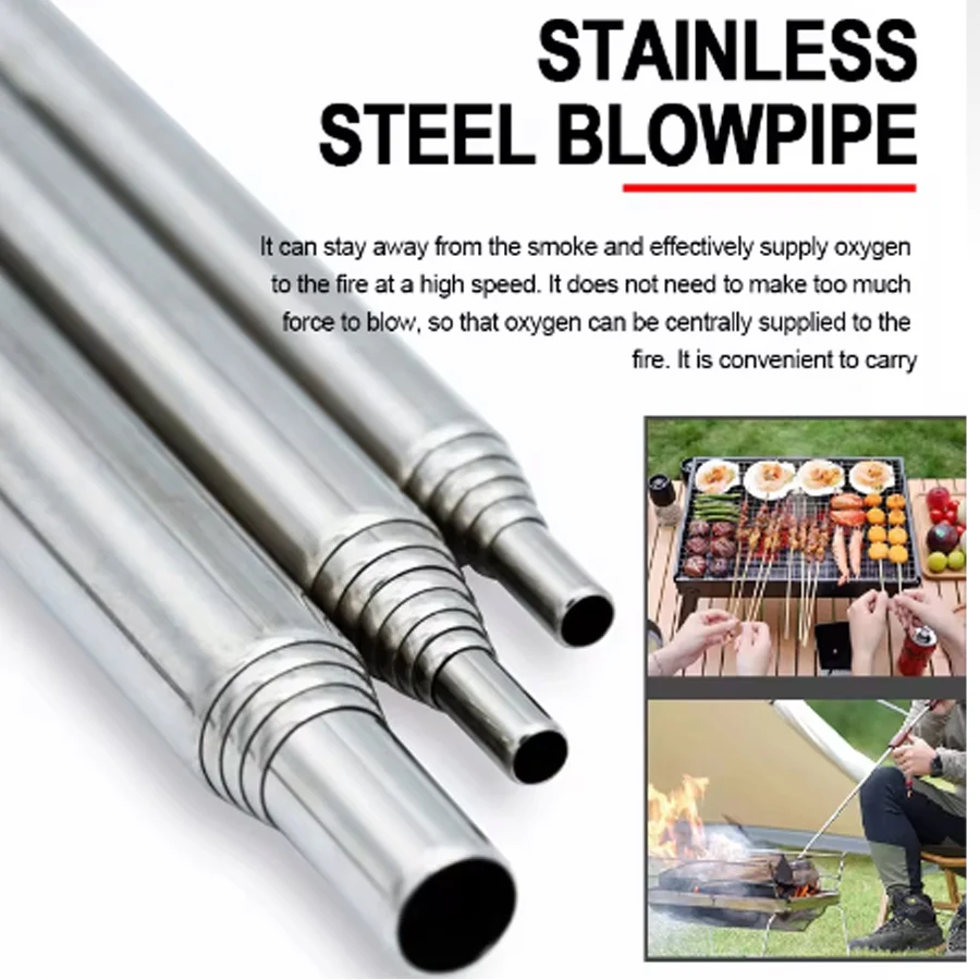 Camping Cooking Utilities - Stainless Steel Blowpipe Pocket Bellow Collapsible
