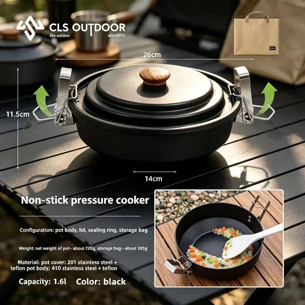 Camping Cooking Candle - 1.6L Micro Pressure Pot Non-Stick Hanging