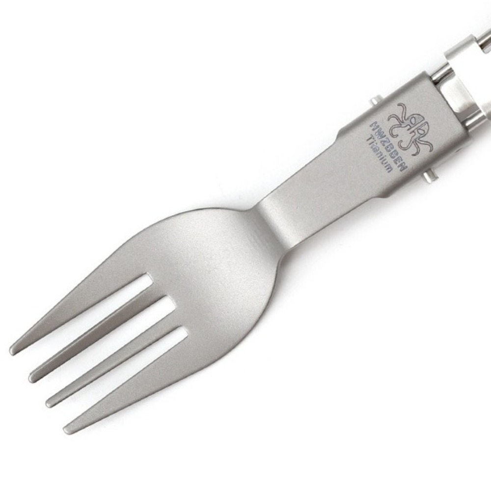 Camp Spork Set - Half Polished Titanium Folding Spork Portable