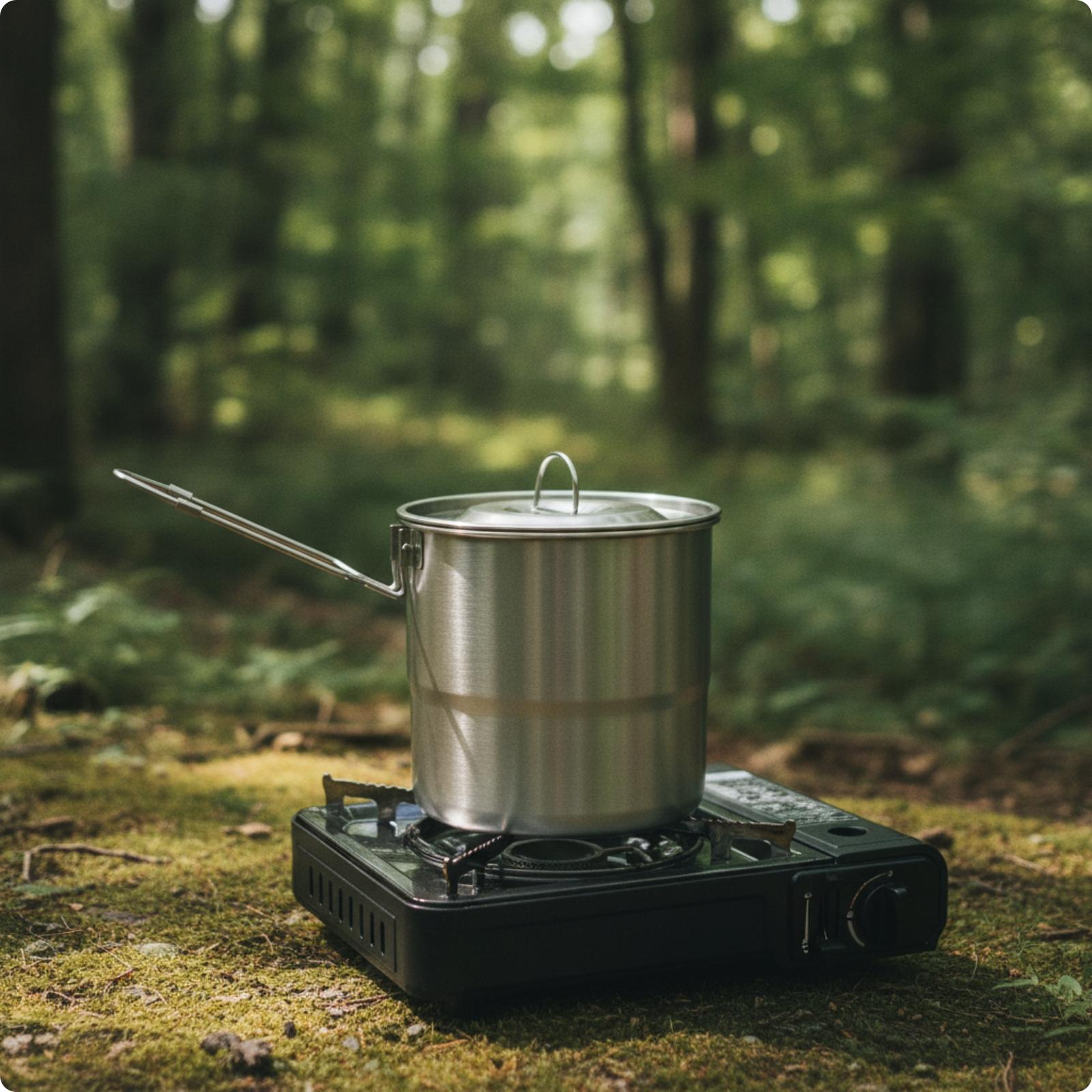 Camping Cooking Pot With Lid - Stainless Steel Camp Cooker with Micro