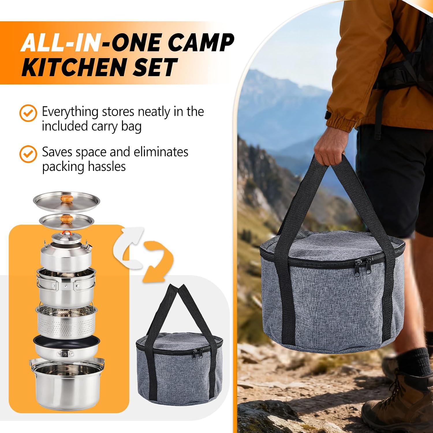 6pcs Cookware Set, 304 Stainle - огляд і ціна Camping Cooking Kettle