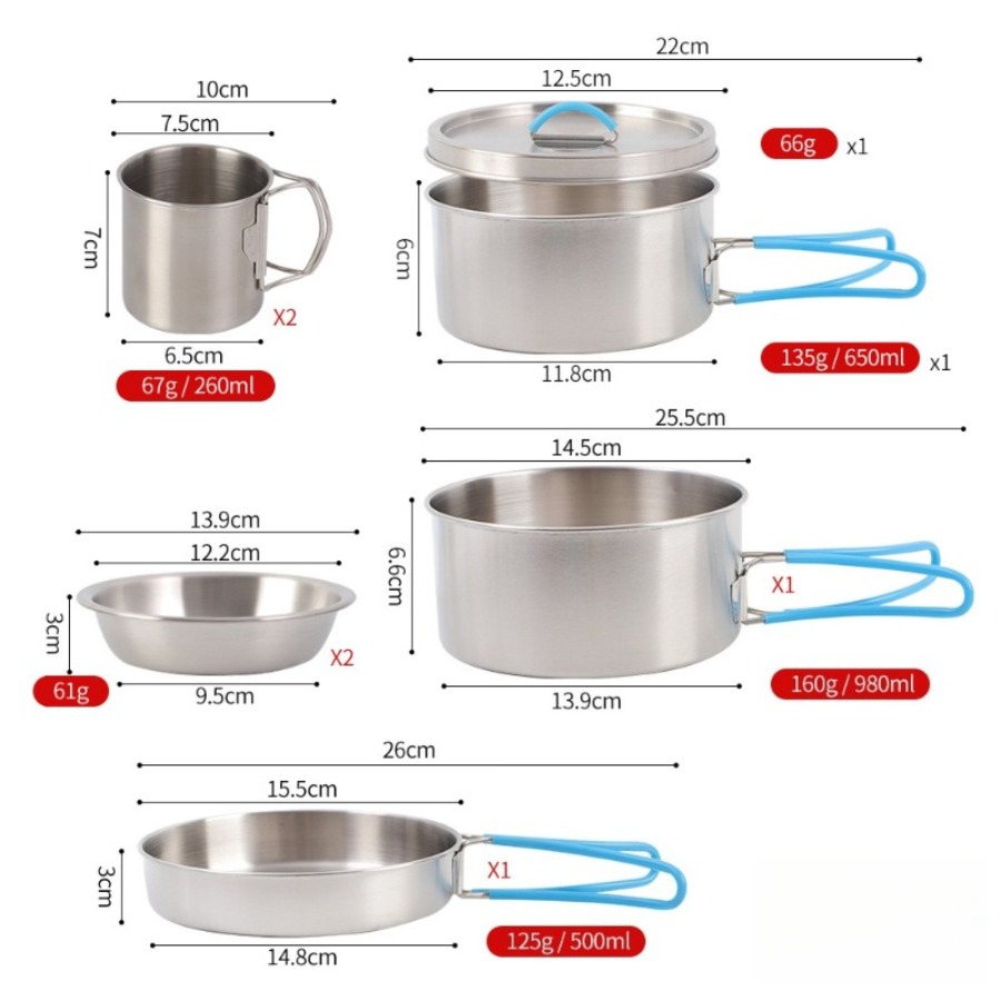 8Pcs/Set 304 Stainless Steel P - огляд і ціна Camping Cooking Kettle